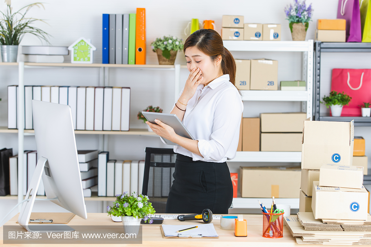 在創(chuàng)業(yè)辦公室工作的女商人。